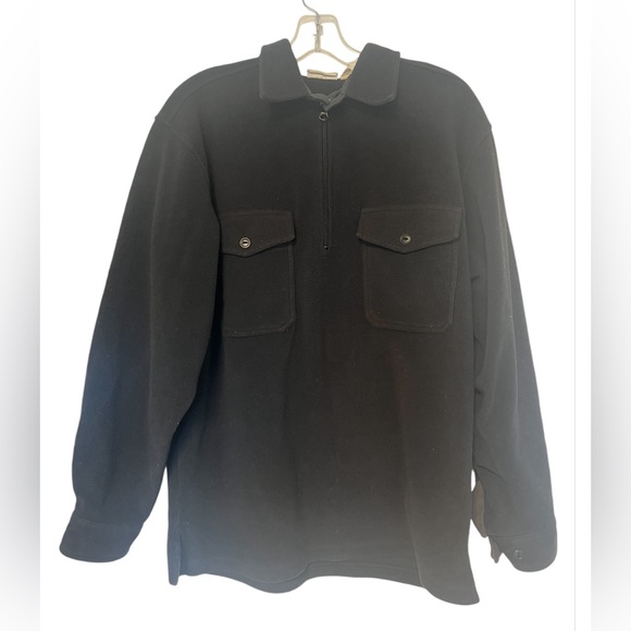 LLBean Men’s 90s Vintage Sport Pullover Black Collared Fleece Shacket size M - Picture 1 of 12